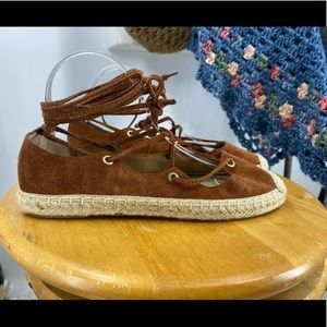 Banana republic suede espadrille ankle wrap shoe 8